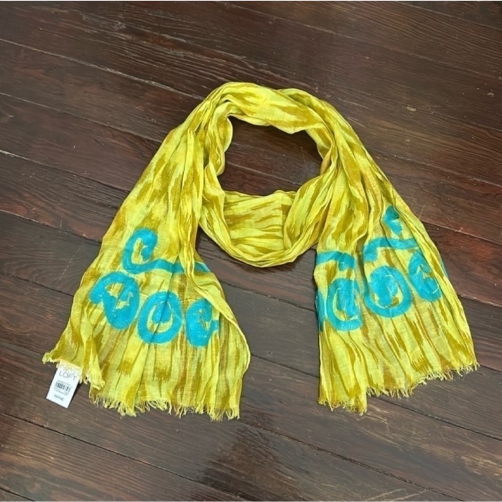 NWT Ann Taylor Loft Boho Lightweight Vibrant Colorful Yellow Metallic Scarf